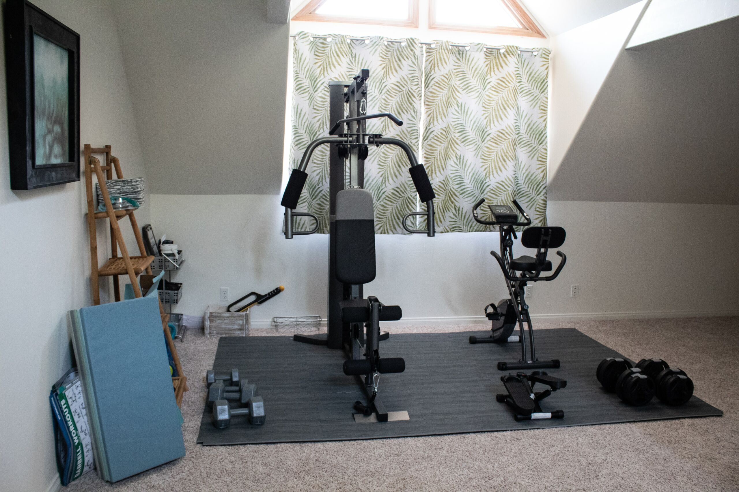 Home gym in well-lit room